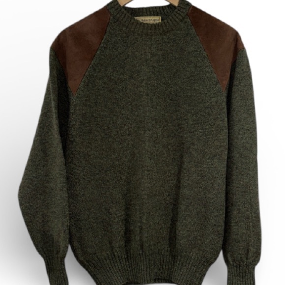 Robe di Kappa Men's Green Sweater with Brown Accents 100% Shetland wool sheep - Picture 1 of 3